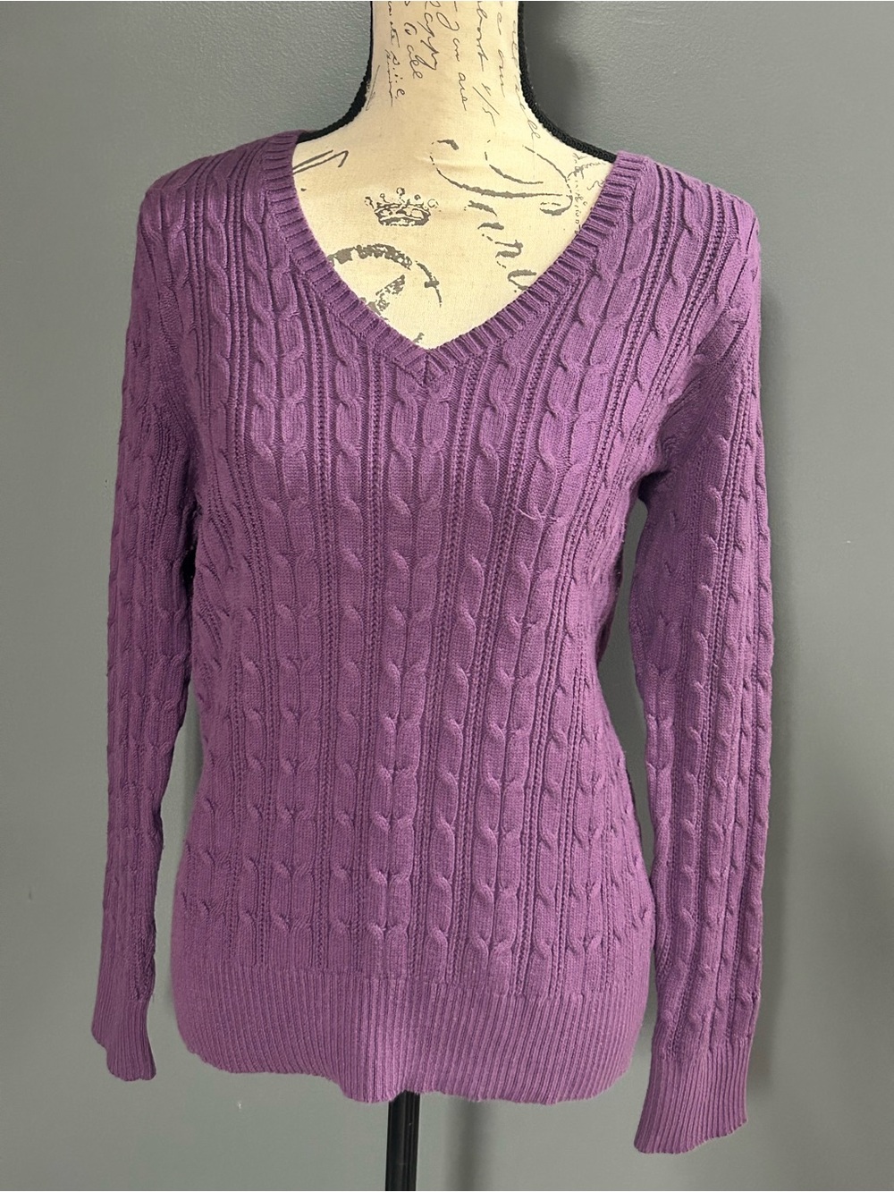 St. John’s Bay Purple Cable Knit V-Neck Sweater